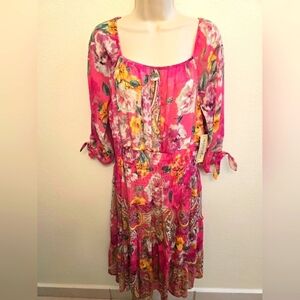 NWT Figueroa & Flower Floral Pink Midi Dress With Elastic Waist